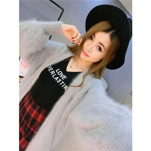 Female medium-long kojah cashmere cardigan lantern sleeve marten velvet sweater outerwear