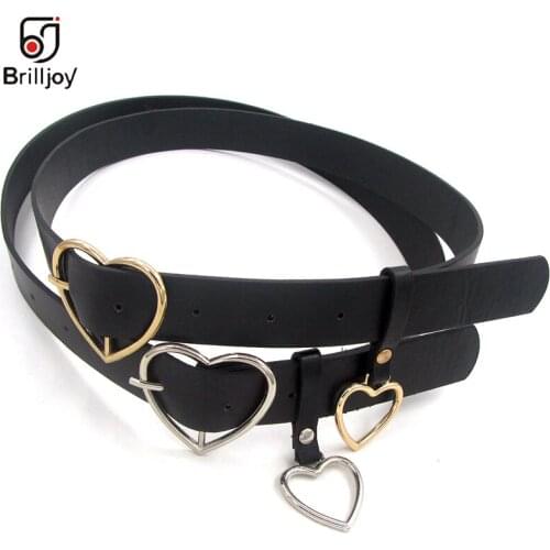 Brilljoy Adjustable Women Belt Fashion PU Leather Metal Heart Buckle Belt Party Dress Decoration Waist Woman Belt Size 105cm