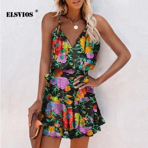 Sexy Ladies V Neck Flower Printed Backless Sling Dress Summer Women Fashion Elegant Office Slim Dresses Casual Holiday Vestidos