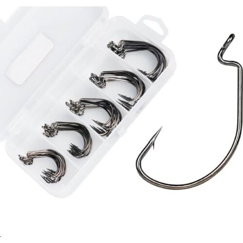 50pcs/Box High Carbon Steel Fishing Hooks Black Crank Lead Sharp Hooks Super Big Black Barbed Wide Crank Hook 5 Sizes 2#-3/0