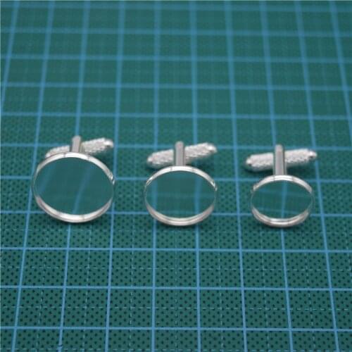 50pcs Copper Metal Silver Color Cufflinks with Round Bezel DIY Cufflink Accessories