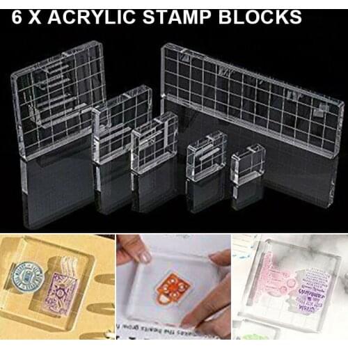 6Pcs Acrylic Stamp Block With Grid Lines for DIY Transparent Seal Stamp Block Scrapbooking Clear Photo Album Decorative