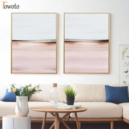 Watercolor Abstract Landscape Canvas Painting Pink Blue Wall Art Minimalist Posters and Prints Wall Pictures for Living Room