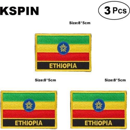 Ethiopia Rectangular Shape Flag patches embroidered flag patches national flag patches for clothing DIY Decoration