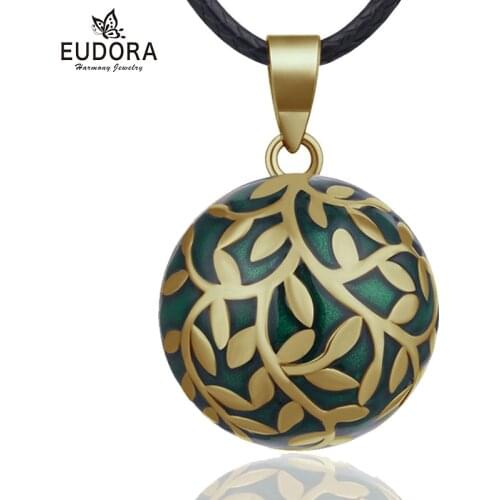 Eudora 20mm olive leaf Mexican Bola Harmony Chime Ball Angel Caller Pregnancy Pendant Necklace for Women Fine Jewelry NB318-1