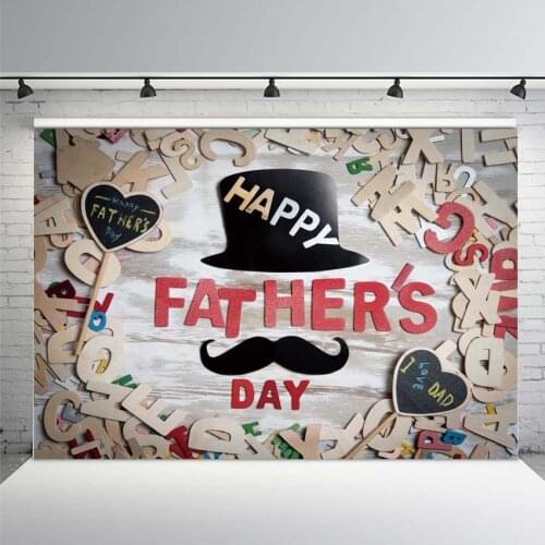 Happy Fathers Day Backdrop Black Beard Hat Hearts Vintage Wood Photography Background Mysterious Father Love Dad Man Papa