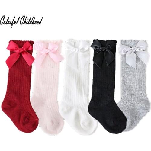 Baby Girls Socks Knee High with Bows Princess Socks Girl Cute Baby Sock Long Tube Kids Children Bow tie vertical stripes