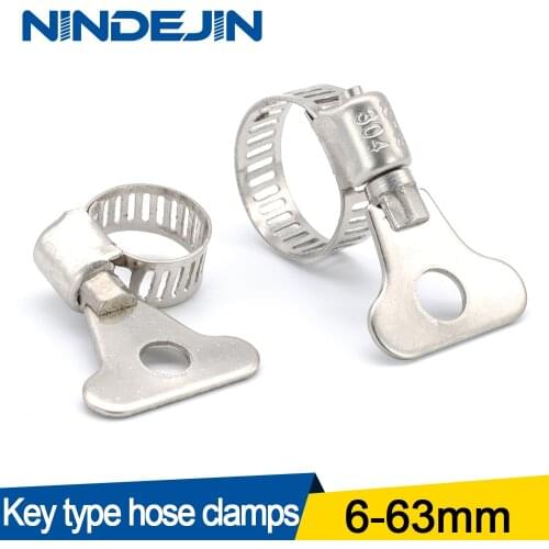 NINDEJIN 5/10pcs worm gear hose clamp adjustable 6-63mm key clamp hose clip for water pipe plumbing automotive mechanical