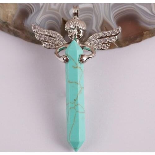 Howlite Stone Bead GEM Pendant Lucky Angel Jewelry S3019