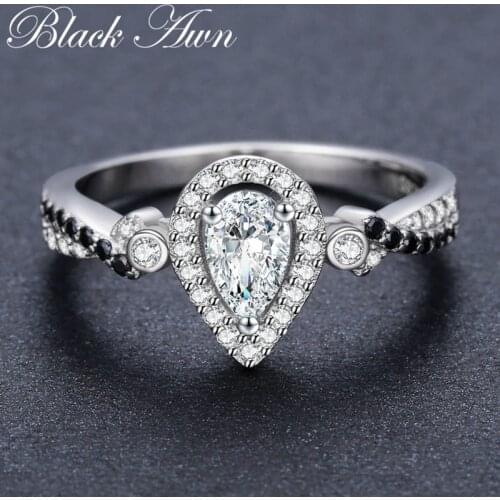 New Classic 2.3g 925 Sterling Silver Fine Jewelry Water Drop Bague Black Spinel Engagement Rings for Women Bijoux C484