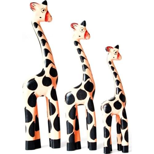 3 Pcs Sets Giraffe Ornaments,Creative Home Decorations,Log Wooden Animal Figurines,Crafts Gift