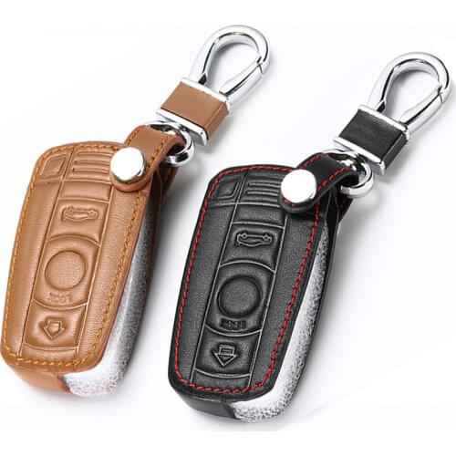Leather Car Key Cases Key Holder KeyChain Cover for BMW E90 E60 E70 E87 3 5 6 Series M3 M5 X1 X5 X6 Z4 Smart Remote Controller