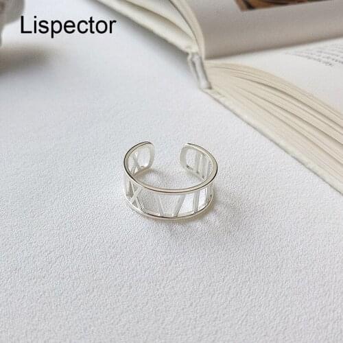 Lispector 925 Sterling Silver Korean Simple Hollow Roman Numerals Rings for Women Minimalist Open Rings Unisex Jewelry Gifts