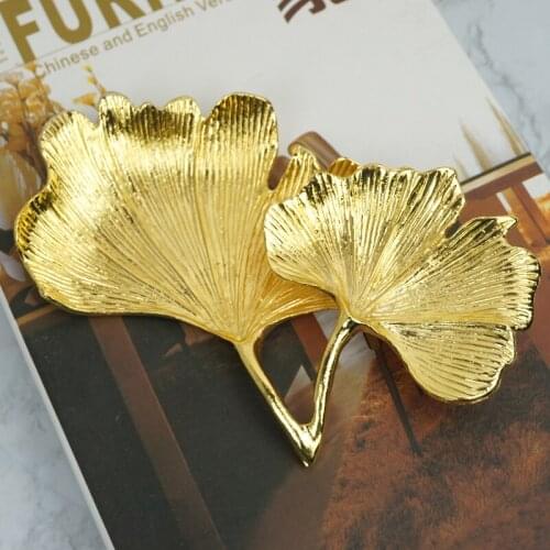 Metal Ginkgo biloba jewelry plate model room decoration creative jewelry storage tray soft mounted Decoration