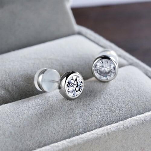 Cute White Zircon Small Stud Earrings Female Luxury Crystal Round Stone Earrings For Women Vintage Silver Color Wedding Earrings