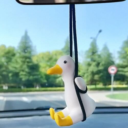 Mini Car Accessorie Sitting Swing Duck Pendant Auto Rearview Mirror Ornaments Birthday Gift Car Pendant Interior Charms Ornament