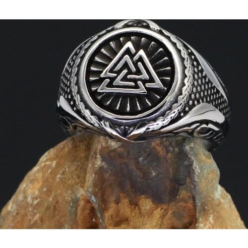 Men Stainless Steel viking Valknut Knot amulet Valknut Ring With Valknut Gift Bag