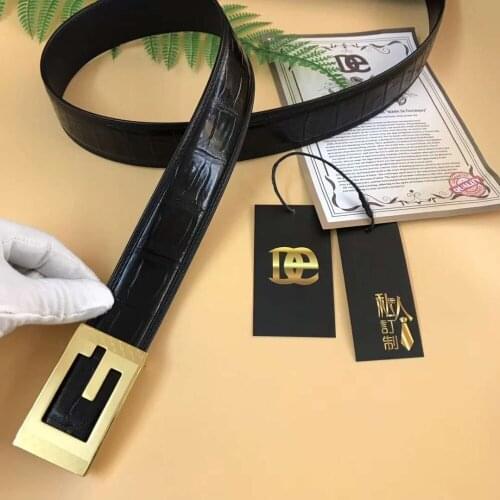 Hot sell100% genuine crocodile skin men belt with stainless steel buckle hardware gold/silver cow skin lining black brown colors