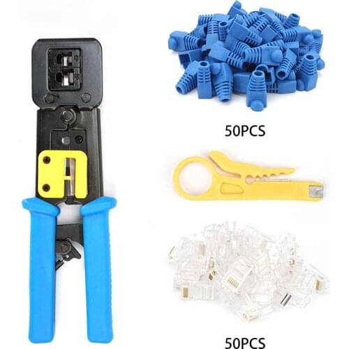 Perforated network crimping pliers set crystal head crimping pliers combination 6P8P ratchet through hole network cable pliers