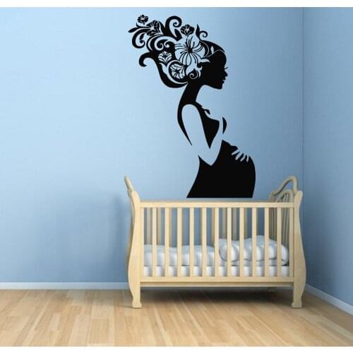Pregnant Woman Floral Hair Kids Wall Stickers Moms Bedroom Art Decor Vinyl Decals Nursery Baby Kids Room Home Decor K206