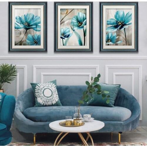 Wall Art Printed Canvas Painting Blue Flower Hot Sale No Frame Home Decoration Wall Picture Poster Creative for Living Room 4-61