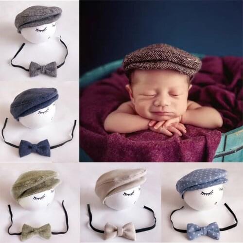 New 1Set Crochet Baby Toddler Hat And Tie Handmade Newborn Photography Props Baby Cap Beanie Infant Bow Tie Set