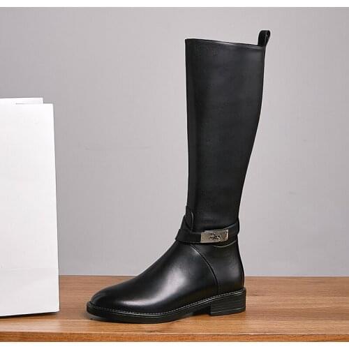 New style Knee-high boots Genuine leather Women boots Motorcycle boots warm Female boots winter Women shoes womens riding boots