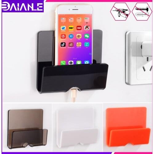 Bathroom Shelves Plastic Mobile Phone Holder Wall Mount Smart Phone Tablet Hanging Stand Charge Holder Bracket Shelf Nail-free