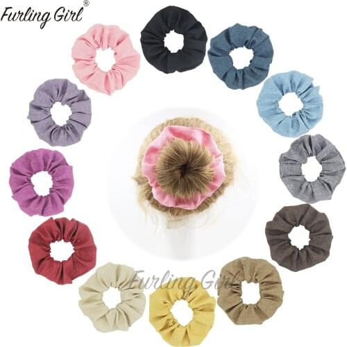 Furling Girl 1 PC Solid Colors Plaid Linen Fabric Elastic Hair Bands Hair Scrunchies Ponytail Holders Hair Tie Accessories