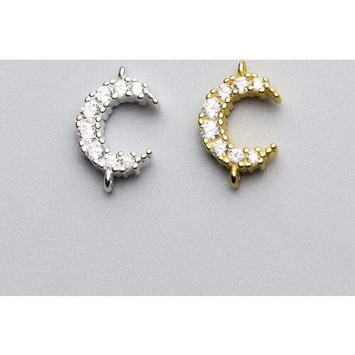 Romantic Gold Silver Color Zircon Moon Connectors 925 Sterling Silver Handmade Charms Pendants DIY Women Earrings Jewelry Making