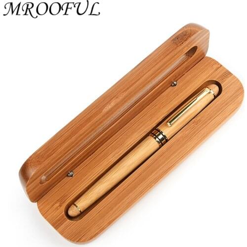 1Pc Bamboo Wood Handle Signature Pen Rollerball Pen Business Office Fountain Pen Luxury Stationery Gifts Writing Supplies