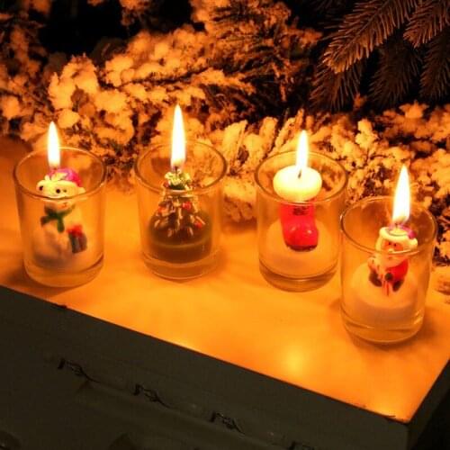 12pcs Christmas Candle Santa Snowman Glass Candles Cup Light Flicker Tea Lamp Festival Christmas Wedding Romantic Decor