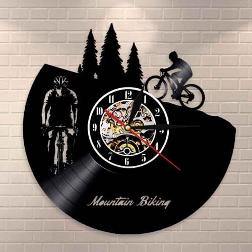 Freeride Biker Sport Vintage Wall Decor Mountain Biking Wall Clock Vinyl Record LP Clock Bike Cycling Bikers Decorative Clock