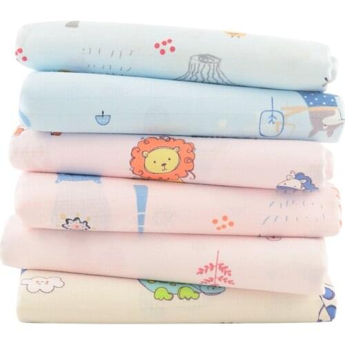 Lovely Elephant Bear Breathable Soft Double Layer Gauze Cotton Cloth Plaid Fabrics for Sewing Quilting Baby Dresses Per Yards