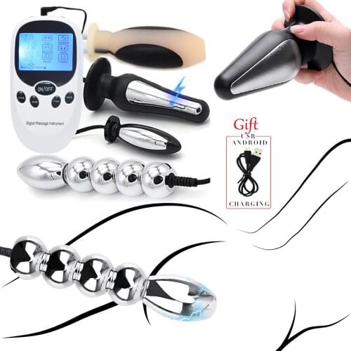 USB Charge Host,Electric Shock Anal Butt Plug Jump Eggs Clit Stimulator Dildo Vibrator Expand Anus Vagina Sex Toys For Women Men