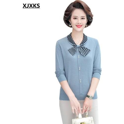 XJXKS 2021 autumn new fashion bow tie women sweater comfortable all-match wool knitted sweater women pullover
