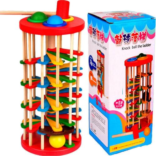 Toddler Wooden block color ball striking ladder toys kindergarten supplies knocked at the table baby hand game Knock ball ladder