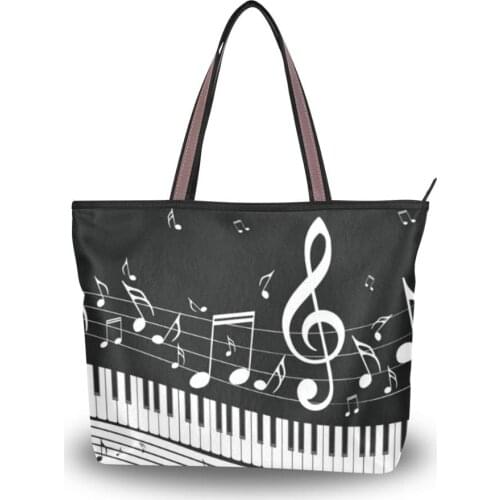 ALAZA Music Note Design Casual Women Shoulder Handbags Large Capacity Beach Bag for Ladies Piano Print Tote Bags Bolsa Feminina