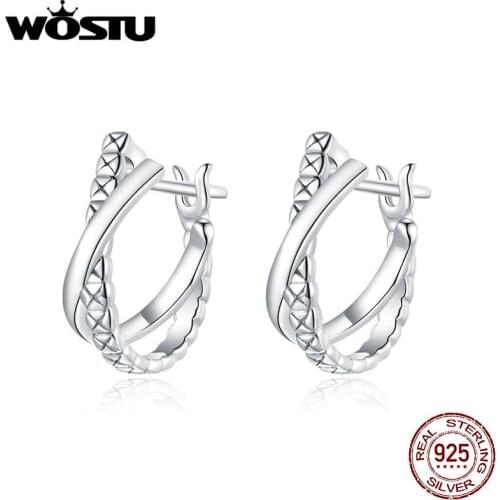 WOSTU Real 925 Sterling Silver Geometry Stud Earrings Shining Zircons Earrings For Women Fashion Wedding Silver Jewelry CTE440