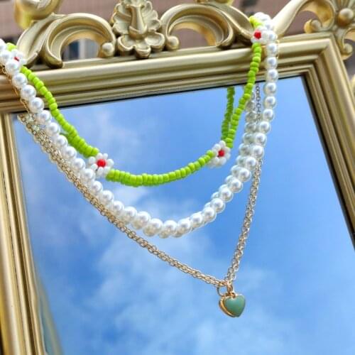 Boho Enamel Heart Daisy Flower Beaded Short Necklace For Women Fashion Colorful Seed Beads Rainbow Choker Necklaces New Jewelry