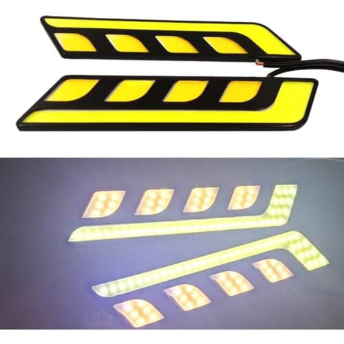 1 Pair Universal LED COB DRL Daytime Running Light Driving Turn Signal Fog Lamp Car White 12V