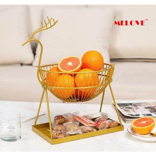 2-Tier Fruit Basket Holder Fawn Styling Decorative Iron Fruit Bowl Stand Dining Table Kitchen Counter Organizer Kitchen Tools