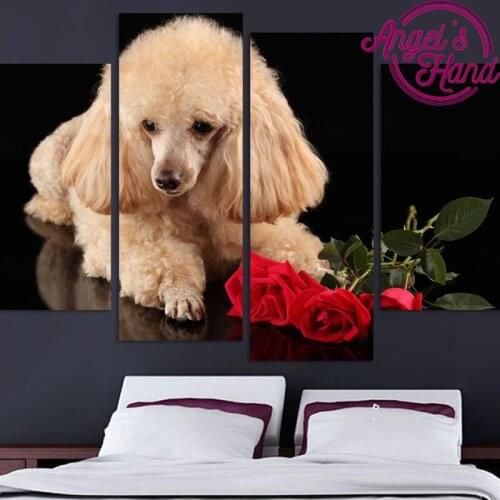 4pcs/set 5D Diamond Painting Cross Stitch Pattern Diamond Embroidery dog and red rose Mosaic Full Drill Home Decor DIY Painting