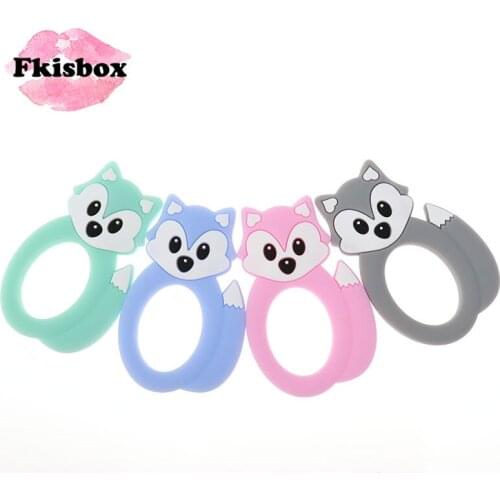 Fkisbox Cute Fox 5pcs Animal Teether Silicone Teethers Babies Teething Necklace Pendant Accessories DIY Infant Pacifier Chain