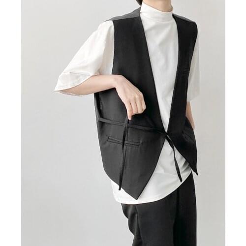 Large size spring and summer abstinence asymmetric design loose LACE VEST fashion Korean version British simple vest coat