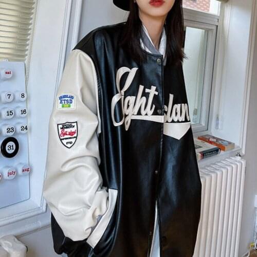 The U.S.A.Bomber Baseball Faux LeatherJackets Female Men Jacket Women Clothing 2021 Harajuku Plus Size Streetwear Outerwear Goth