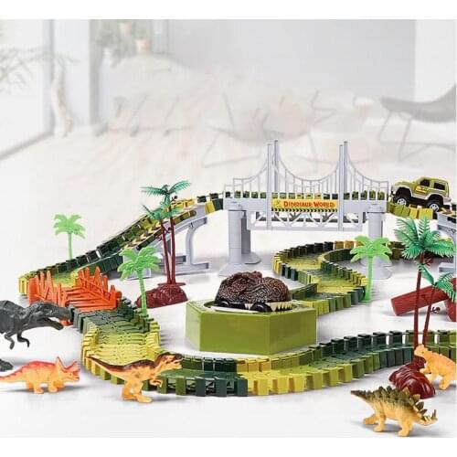 Childrens Railway Magical Racing Dinosaur Track Toy Set Variety DIY Puzzle Electric Dinosaur Car Track Boy Roller Coaster Toys