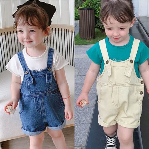 Girls Denim Overalls Kids Jumpsuit Children Denim Shorts 2021Summer New Baby Overalls Boys Denim shorts