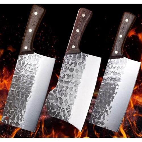 Forged Butcher Knife Chicken Wing Wooden Handle Hammered Retro Kitchen Knife Chopper Chop Cutter Slicing Meat Cutter Chef Knife