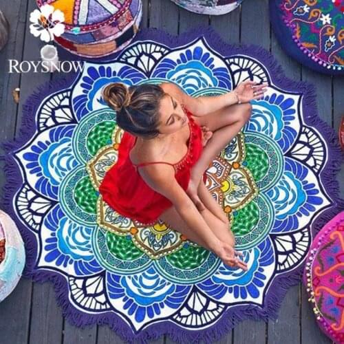 150*150CM Round Yoga Mat Towel Tapestry Tassel Decor With Flowers Pattern
